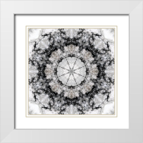 Black White Kaleidoscope White Modern Wood Framed Art Print with Double Matting by Nan