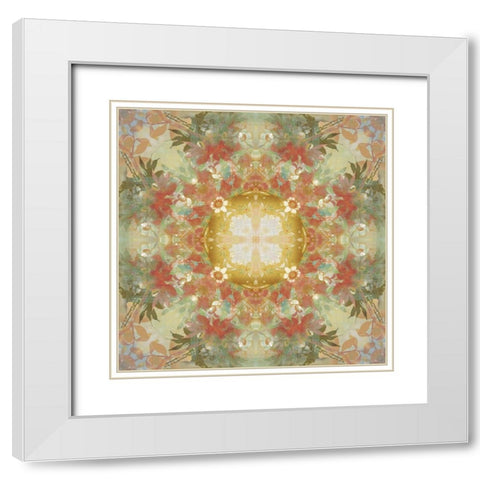 Kaleidoscope Floral Gold White Modern Wood Framed Art Print with Double Matting by Nan