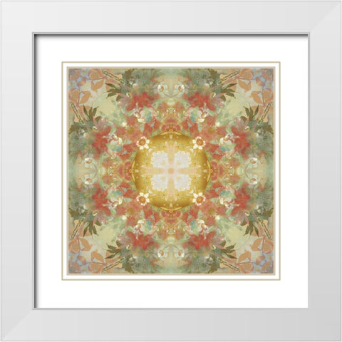 Kaleidoscope Floral Gold White Modern Wood Framed Art Print with Double Matting by Nan