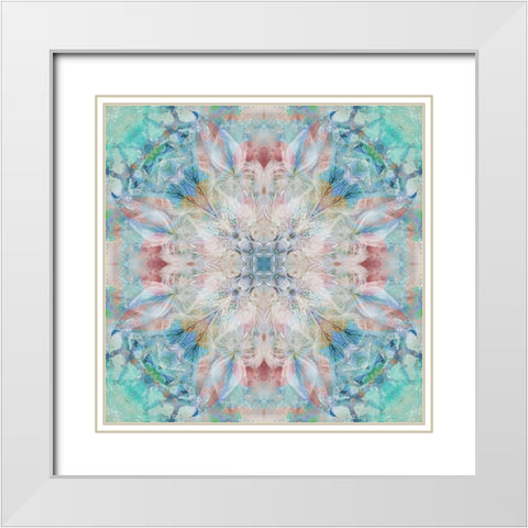 Kaleidoscope Feathers White Modern Wood Framed Art Print with Double Matting by Nan