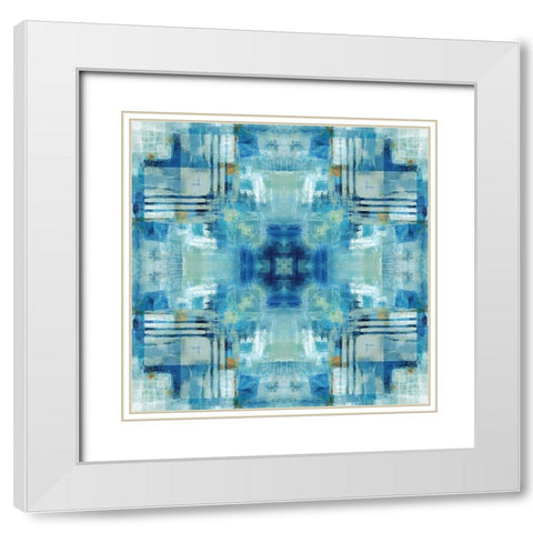 Kaleidoscope Blue Tie Dye White Modern Wood Framed Art Print with Double Matting by Nan