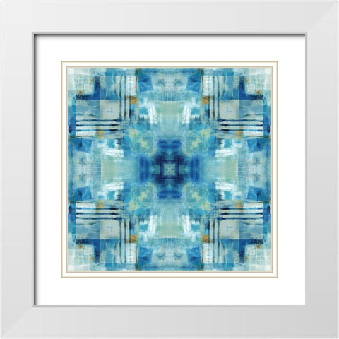 Kaleidoscope Blue Tie Dye White Modern Wood Framed Art Print with Double Matting by Nan