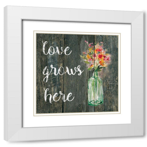 Love Grows Here White Modern Wood Framed Art Print with Double Matting by Robinson, Carol