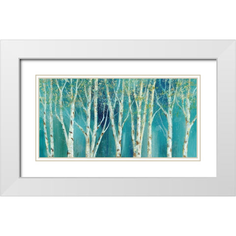 Birch on Blue White Modern Wood Framed Art Print with Double Matting by Nan