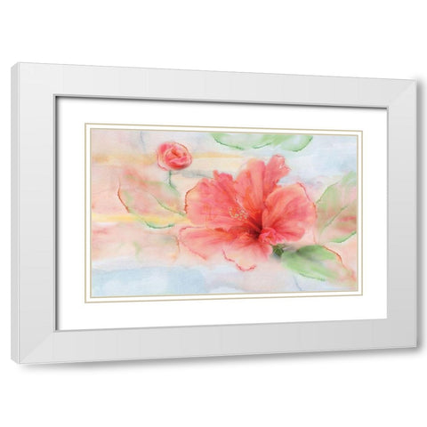 Hibiscus White Modern Wood Framed Art Print with Double Matting by Nan