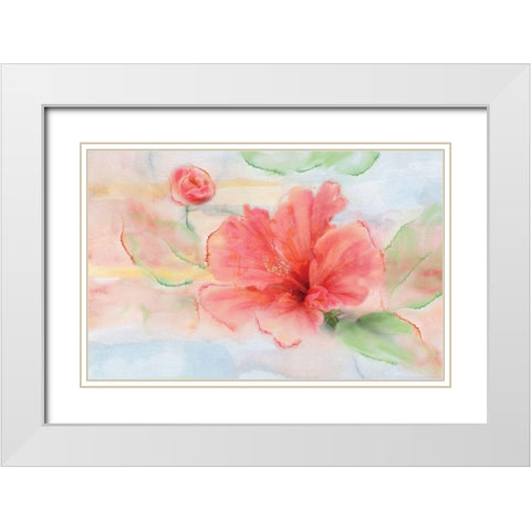 Hibiscus White Modern Wood Framed Art Print with Double Matting by Nan