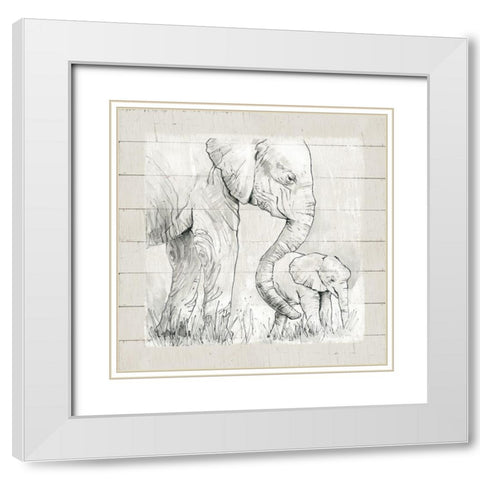 Sketchy Mother and Baby Elephant White Modern Wood Framed Art Print with Double Matting by Robinson, Carol