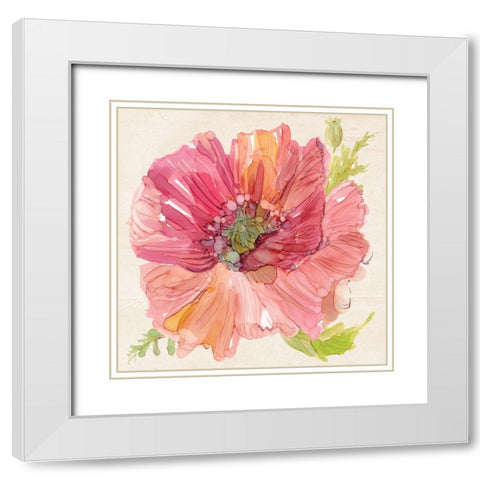 Botanical Poppy White Modern Wood Framed Art Print with Double Matting by Robinson, Carol