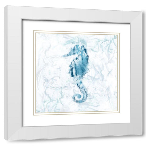 Blue Marble Seahorse White Modern Wood Framed Art Print with Double Matting by Nan