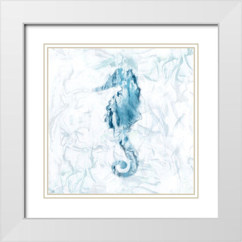 Blue Marble Seahorse White Modern Wood Framed Art Print with Double Matting by Nan