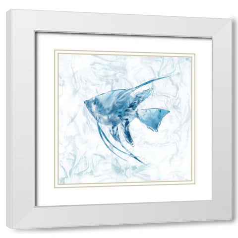 Blue Marble Tropical Fish White Modern Wood Framed Art Print with Double Matting by Nan