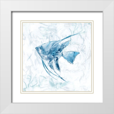 Blue Marble Tropical Fish White Modern Wood Framed Art Print with Double Matting by Nan