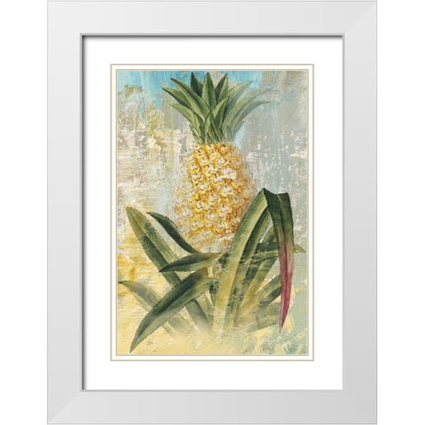 Botanical Pineapple White Modern Wood Framed Art Print with Double Matting by Nan