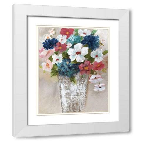 Linen Bouquet I White Modern Wood Framed Art Print with Double Matting by Nan