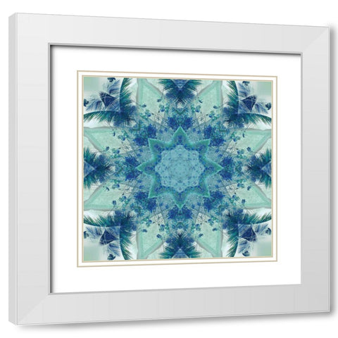 Kaleidoscope Tropic Blues White Modern Wood Framed Art Print with Double Matting by Nan