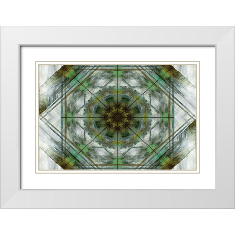 Green Grey Kaleidoscope I White Modern Wood Framed Art Print with Double Matting by Nan