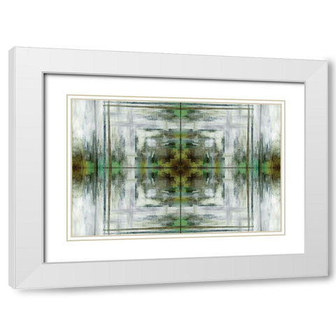 Green Grey Kaleidoscope White Modern Wood Framed Art Print with Double Matting by Nan