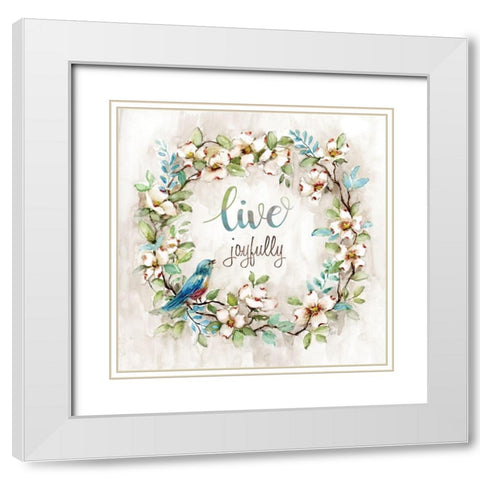 Live Joyfully White Modern Wood Framed Art Print with Double Matting by Nan