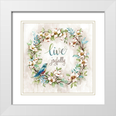 Live Joyfully White Modern Wood Framed Art Print with Double Matting by Nan