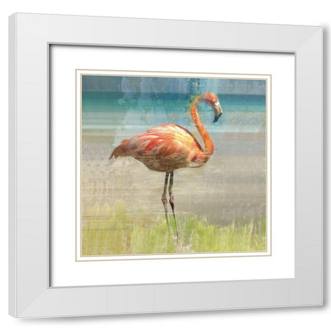 Flamingo Fancy I White Modern Wood Framed Art Print with Double Matting by Nan