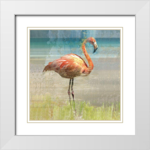 Flamingo Fancy I White Modern Wood Framed Art Print with Double Matting by Nan