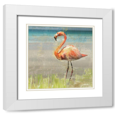 Flamingo Fancy II White Modern Wood Framed Art Print with Double Matting by Nan