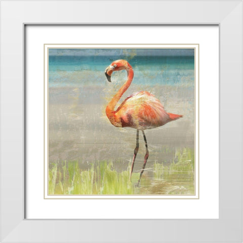 Flamingo Fancy II White Modern Wood Framed Art Print with Double Matting by Nan