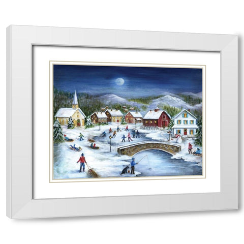 Moonlit Skaters White Modern Wood Framed Art Print with Double Matting by Dunlap, Marilyn