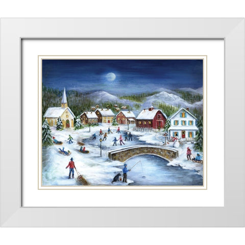 Moonlit Skaters White Modern Wood Framed Art Print with Double Matting by Dunlap, Marilyn