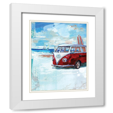 Red Camper Van White Modern Wood Framed Art Print with Double Matting by Ripley, Harrison