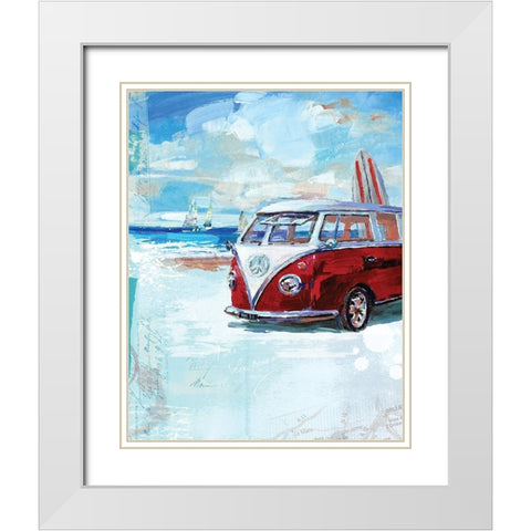 Red Camper Van White Modern Wood Framed Art Print with Double Matting by Ripley, Harrison