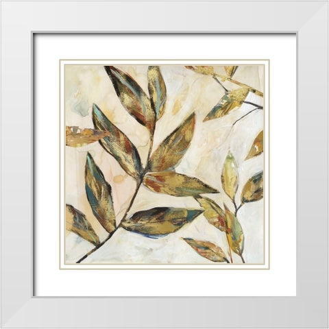 Gilded Leaves I White Modern Wood Framed Art Print with Double Matting by Robinson, Carol