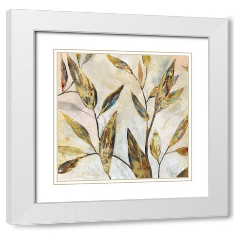 Gilded Leaves II White Modern Wood Framed Art Print with Double Matting by Robinson, Carol
