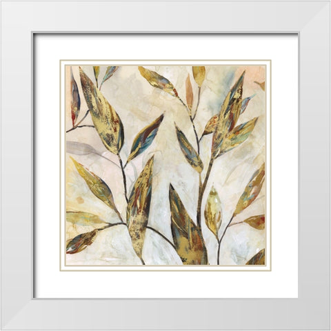 Gilded Leaves II White Modern Wood Framed Art Print with Double Matting by Robinson, Carol