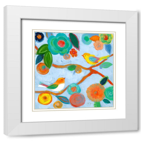 Birds and Whimsy I White Modern Wood Framed Art Print with Double Matting by Tava Studios