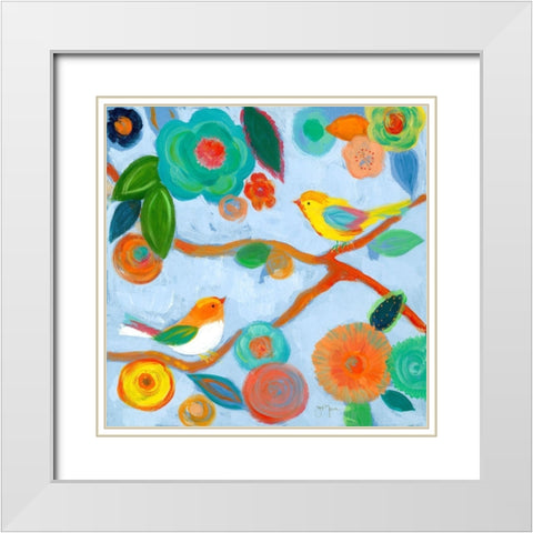 Birds and Whimsy I White Modern Wood Framed Art Print with Double Matting by Tava Studios