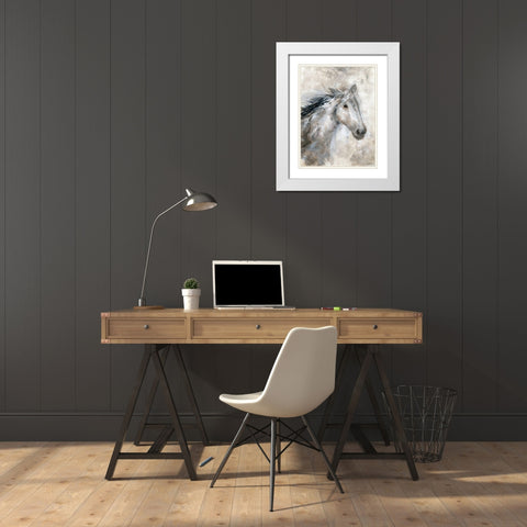 Neutral Horse White Modern Wood Framed Art Print with Double Matting by Nan