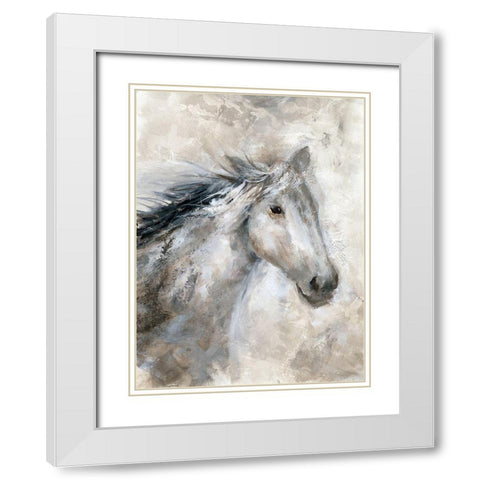 Neutral Horse White Modern Wood Framed Art Print with Double Matting by Nan