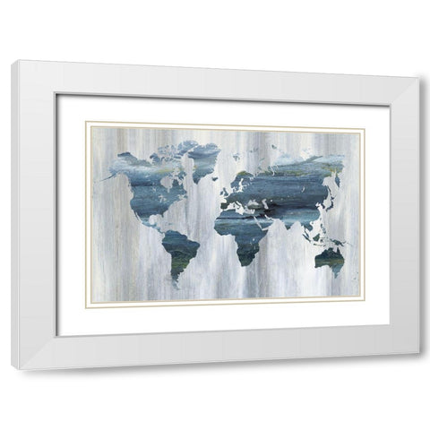 Textural World Map White Modern Wood Framed Art Print with Double Matting by Nan