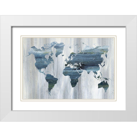 Textural World Map White Modern Wood Framed Art Print with Double Matting by Nan