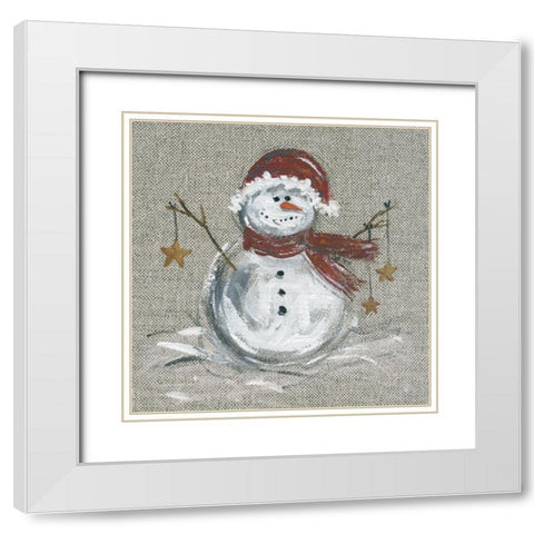 Linen Snowman I White Modern Wood Framed Art Print with Double Matting by Robinson, Carol