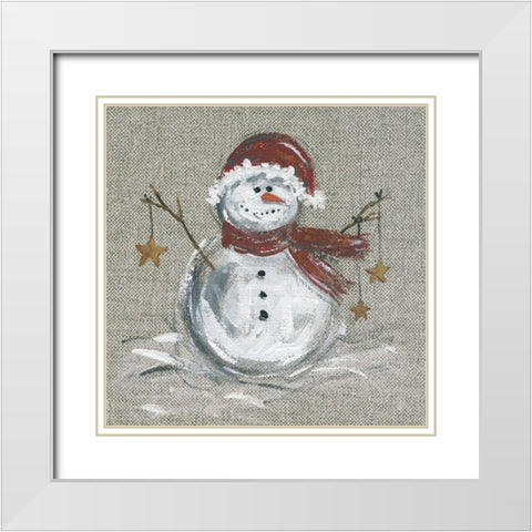 Linen Snowman I White Modern Wood Framed Art Print with Double Matting by Robinson, Carol