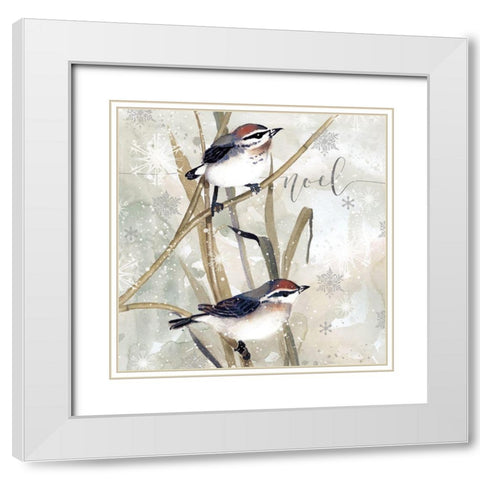 Winter Birds Noel White Modern Wood Framed Art Print with Double Matting by Robinson, Carol