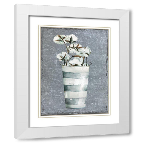 Cotton on Galvanized Metal White Modern Wood Framed Art Print with Double Matting by Robinson, Carol
