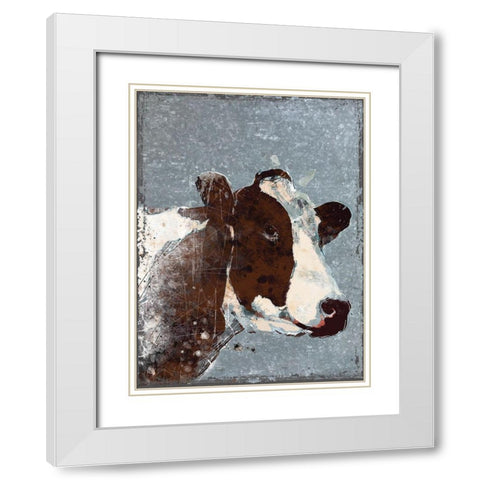 Cow on Galvanized Metal White Modern Wood Framed Art Print with Double Matting by Robinson, Carol