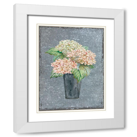 Hydrangea on Galvanized Metal White Modern Wood Framed Art Print with Double Matting by Robinson, Carol
