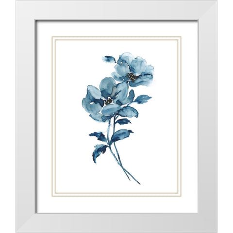 Blue Botanique I White Modern Wood Framed Art Print with Double Matting by Nan