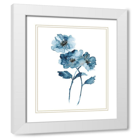 Blue Botanique II White Modern Wood Framed Art Print with Double Matting by Nan