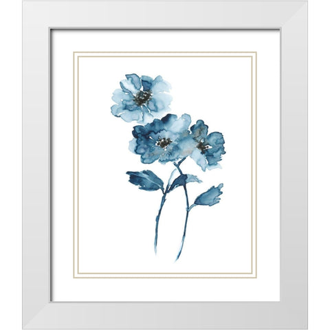 Blue Botanique II White Modern Wood Framed Art Print with Double Matting by Nan