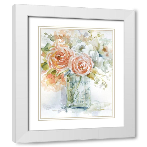Cabbage Roses II White Modern Wood Framed Art Print with Double Matting by Robinson, Carol